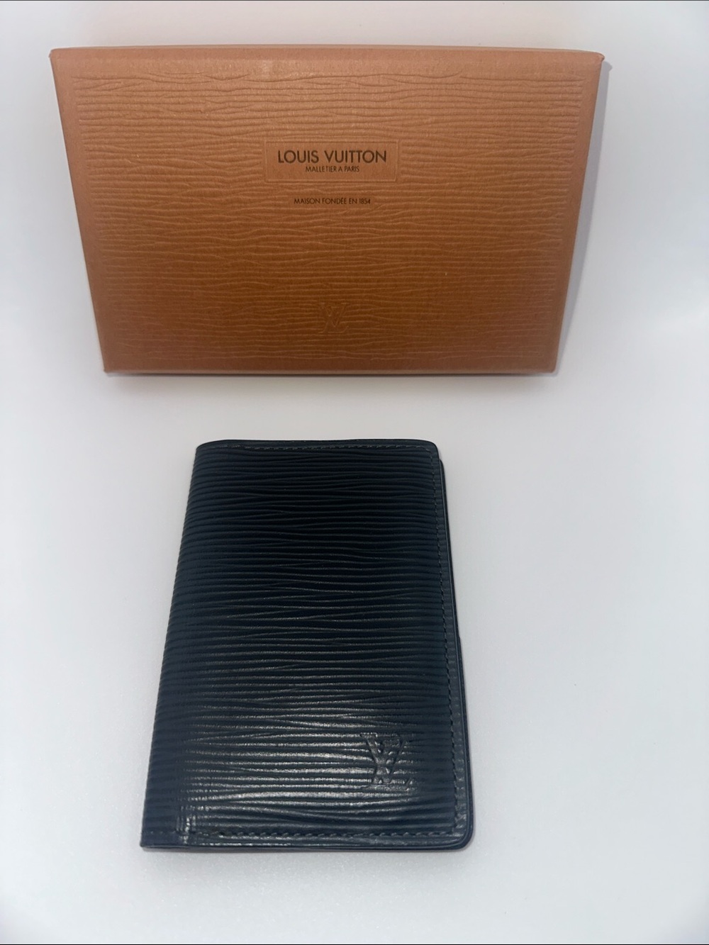Louis Vuitton Black Epi Leather Passport Holder with Brown Box
